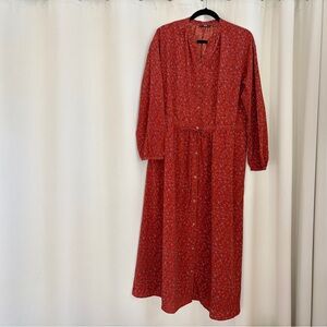 Uniqlo Rust Floral Long Sleeve Dress Size L